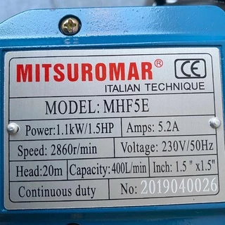 เครื่องสูบน้ำ ปั้มสูบน้ำไฟฟ้า หอยโข่ง อิตาลี่ MITSUROMAR ขนาด 1-3 นิ้ว ส่งไกล เสียงเงียบ 1ใบพัด ขดลวดมิเนียมอย่างดี
