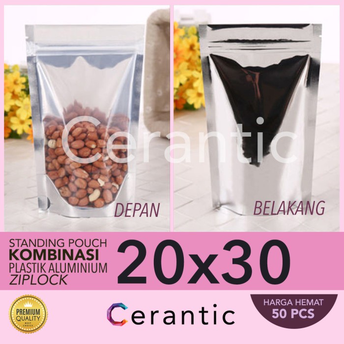 กระเป๋ายืนผสมพลาสติกอลูมิเนียมฟอยล์ 20x30-1200gr Premium