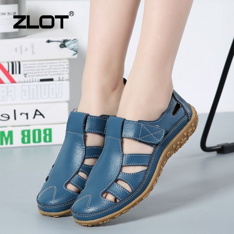 【ZLOT】รองเท้าแตะลําลอง หนังวัว ส้นแบน ระบายอากาศ สําหรับผู้หญิง