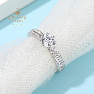 แหวนเพชรโมอีส 50ตัง นำ้ D VVS1 Moissanite 0.5 ct 5.0mm เงินแท้ ทองคำขาว18K แหวนงานแต่ง แหวนของขวัญ LJA13ราชินีแห่งดวงดาว