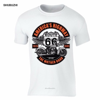 เสื้อยืดผ้าฝ้าย พิมพ์ลายรถจักรยานยนต์ USA Mother Road 1926 สีขาว แฟชั่นฤดูร้อน สําหรับผู้ชาย Americas Highway Route 66สา