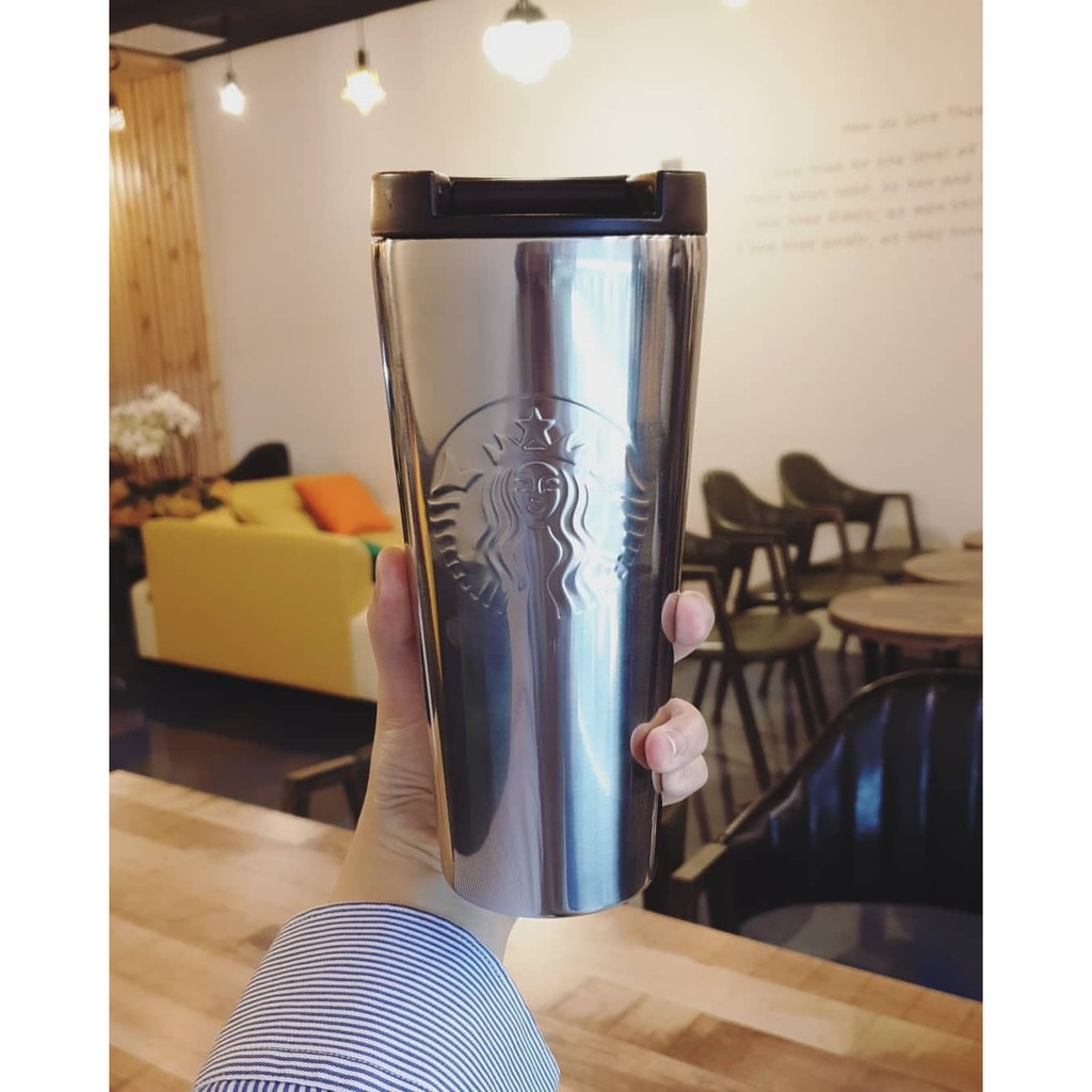 Starbucks Thermos Tumbler & Stainless Cups Hot & Cold W/Strap Silver 473ml. Shopee Thailand