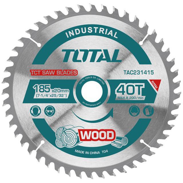 Total ใบเลื่อยวงเดือน ตัดไม้ 7.1/4 นิ้ว 40 ฟัน รุ่นงานหนัก รุ่น TAC231415 ( TCT Saw Blades )