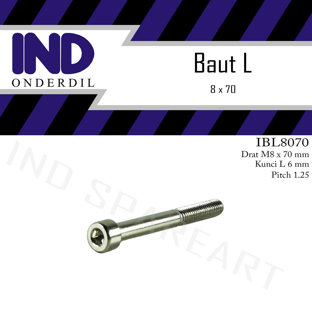Bolt-Bud-Bolt L M8x70-8x70-M 8 x 70 คีย์ L6-6 mm Pitch-P 1.25