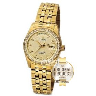 TITONI Cosmo Queen Ladies Watch Stainless Steel รุ่น 728G-DB-306 - Gold/YellowGold Crystal 22เม็ด