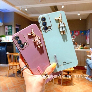 For OPPO A95 A16 A15 A15s Casing Straight Edge Plating Colorful Candy Phone Case with Trendy Rabbit Ultra-thin Silicone