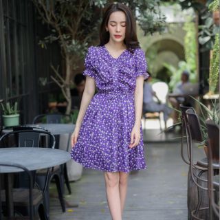 Violet floral mini dress เดรสจีบอก สไตล์เกาหลี