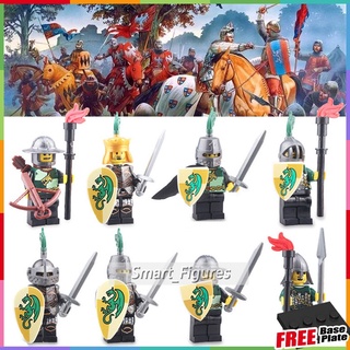 ปราสาททหาร Minifigures ยุคกลางมังกรเขียวอัศวินคอลเลกชันของเล่นเด็กของขวัญตัวเลขขนาดเล็ก AX9806