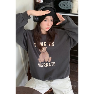 Long Sleeve Overseas Size Sweater Womens Spring Autumn Winter New Korean Style Bear Print Loose Top