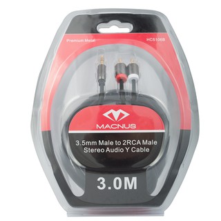 สายเคเบิล Jack 3.5mm. TO 2RCA ยาว 3M. ยี่ห้อ MACNUS รุ่น HC5106B PREMIUM CABLE สินค้ารับประกัน 1ปี