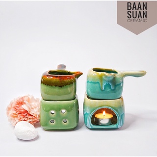 BAANSUAN CERAMIC เตาน้ำมันหอมระเหย ทรงเหลี่ยม วัสดุเซรามิก ขนาด 8x8x11.5 cm. มี13สี