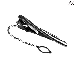 ANGELINO RUFOLO Tie Clip ดีไซน์ Black Waft เข็มหนีบเนคไทโรเดียมคุณภาพเยี่ยม สีดำ