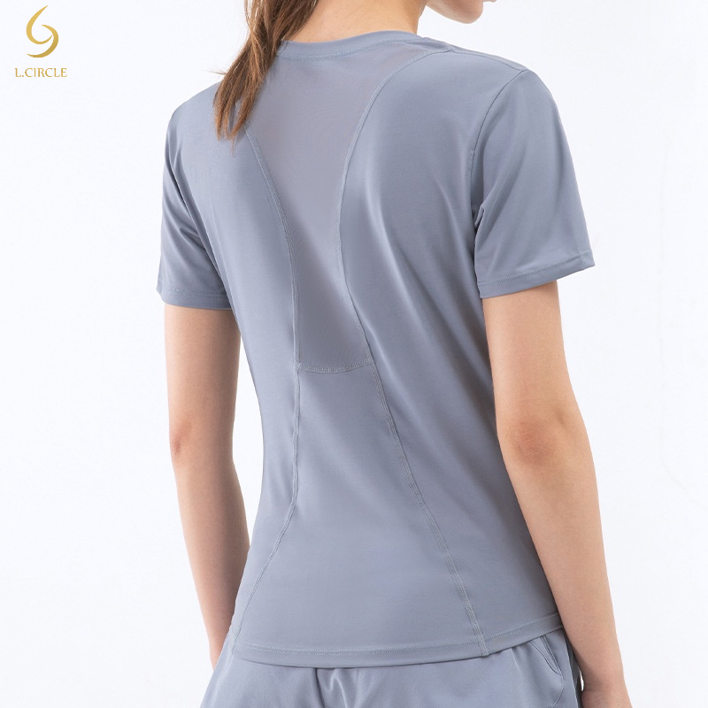 เสื้อแขนสั้นแบบแห้งเร็วสวมใส่สบายสําหรับผู้หญิงใส่เล่นกีฬาโยคะวิ่ง