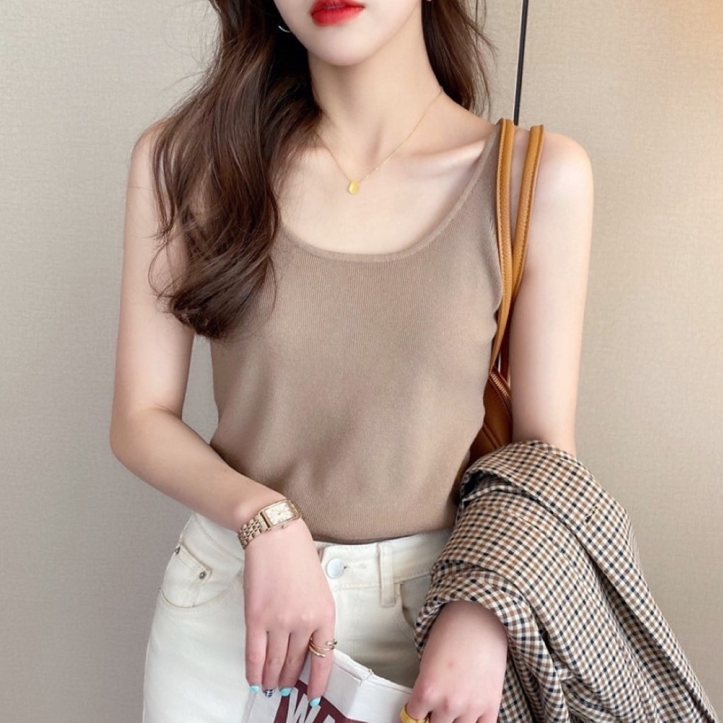 ราคาถูกที่สุด เสื้อไหมพรมสายเดี่ยว ทรงเสื้อกล้าม โทนสีพื้นมินิมอล 7 สี