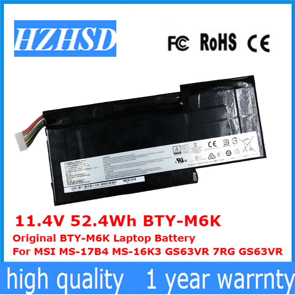 11.4V 52 4Wh/4600Mah BTY-M6K Original BTY-M6K แบตเตอรี่แล็ปท็อปสำหรับ MSI MS-17B4 MS-16K3 GS63VR 7RG