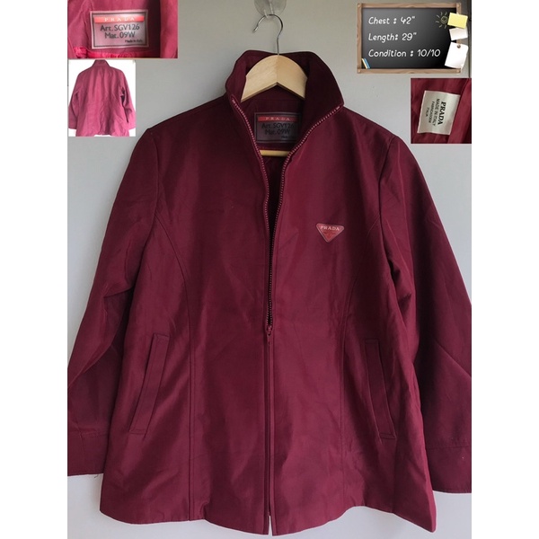 เสื้อผ้าร่ม มือสอง ผู้หญิง PRADA JACKET แท้ 💯 Made in ITALY 🇮🇹 แบรนด์ดังเมืองมิลาน สีแดง เสื้อสภาพเห