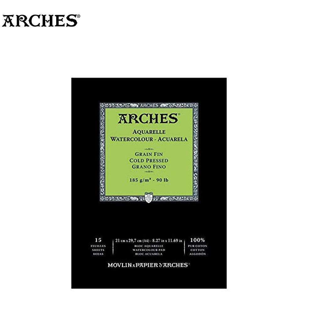 Arches สมุดสีน้ำ ขนาดA4 หนา185g  ผิวกึ่งหยาบ 15 แผ่น (สันกาว) A1795218