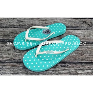 จุด เขียวมิ้นท์  หูขาว  Green Mint White dot Hippo shoe รองเท้าแตะฮิปโป No 36-37-38-39-40