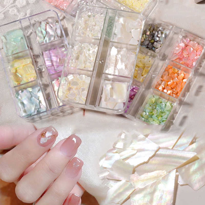 หินเกล็ดหอยเป๋าฮื้อ 3D คละแบบ สําหรับตกแต่งเล็บ 6 ชิ้น