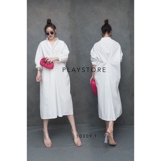 Mirr Draped Dress Shirt•• เดรสเชิ้ตคอจีนแขนยาวทรงเก๋ แต่ง Drap ขยุ้มรูปx ตรงกลางลำตัวทั้งด้านหน้าและด้านหลัง