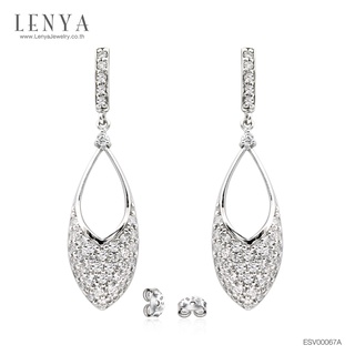 Lenya Jewelry ต่างหูดีไซน์เก๋ตัวเรือนเงินแท้ชุบทองคำขาว เน้นที่รูปทรงเรียบง่ายแต่หรูหรา ประดับSWAROVSKI ZIRCONIA สีขาว