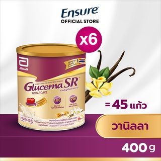 [ส่งฟรี] Glucerna SR กลูเซอนา เอสอาร์ วานิลลา 400g 6 กระป๋อง Glucerna SR Vanilla 400g x6 สำหรับผู้ป่วยเบาหวาน