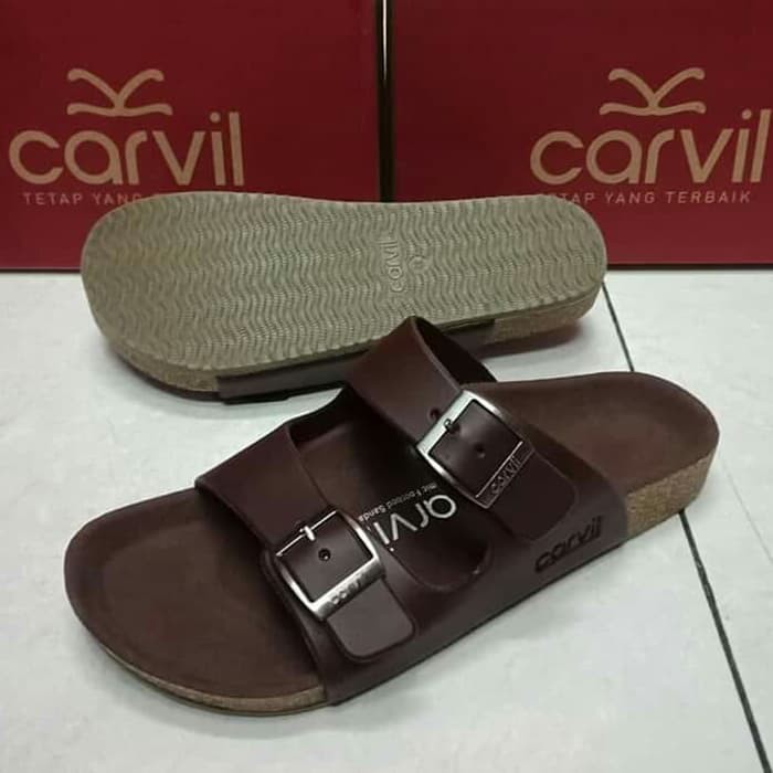 Ready...carvil benzo 02 dk รองเท้าแตะผู้ชายสีน้ําตาล Carvil ดั้งเดิม