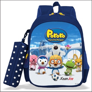 2in1 กระเป๋าเป้สะพายหลัง ใส่ดินสอ คุณภาพดี ลายตัวละคร PORORO สําหรับเด็กอนุบาล และประถม