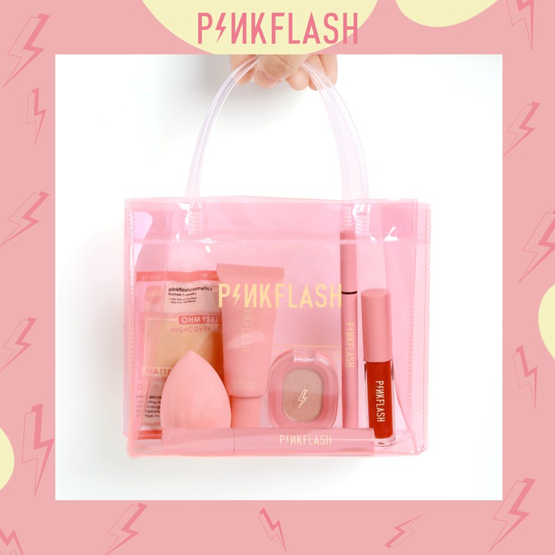 PINKFLASH PVC กระเป๋าสีชมพูและถุงของขวัญ กระเป๋าเครื่องสำอาง PVC กันน้ำ ถุงของขวัญคริสต์มาส