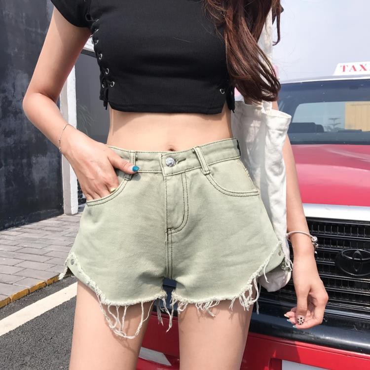 เช็กชี่ fashion สไตล์เกาหลี เสื้อผ้าแฟชั่นผู้หญิง บางเฉียบ AAกางเกงยีนส์ กางเกงยีนส์ขาสั้น