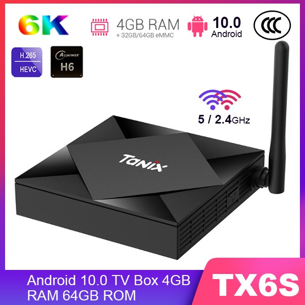 TV Box TX6S Android10.0 【พร้อมส่ง】 ทีวีบ๊อกซ์ เครื่องเล่นเครือข่าย 4GB RAM 32GB/64GB  WIFI 5G PTV-4K WIFI  Media Player