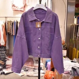เสื้อแจ็คเก็ตยีนผู้หญิงสีม่วง สไตล์เกาหลี พร้อมส่ง