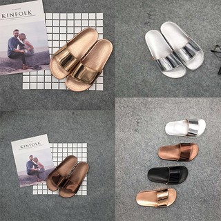 NuChon Shiny Slippers รองเท้าแฟชั่นแตะ ผู้หญิง ราคาถูก สุขภาพ ใส่สบาย  สีทองและสีเงิน รุ่น NSS