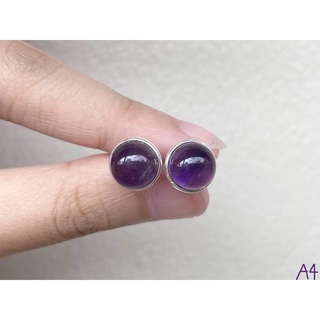 ต่างหูพลอยอเมทิส เงินแท้ 92.5% 9.5mm. Natural Amethyst earring stud