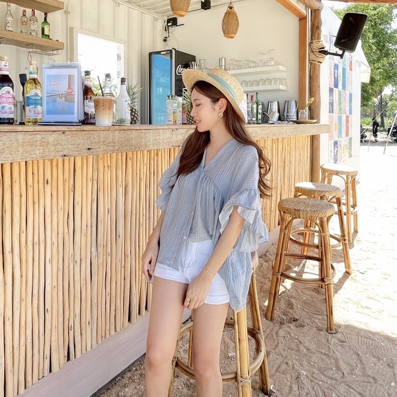 𝗡𝗘𝗪 𝗖𝗢𝗟𝗢𝗥 ELLA SHIRT เสื้อดีเทลน่ารักใส่ได้ทั้ง 2 ด้าน ผ้าฝ้ายผสม ใส่สบายทรงน่ารักมาก รูปที่ 4