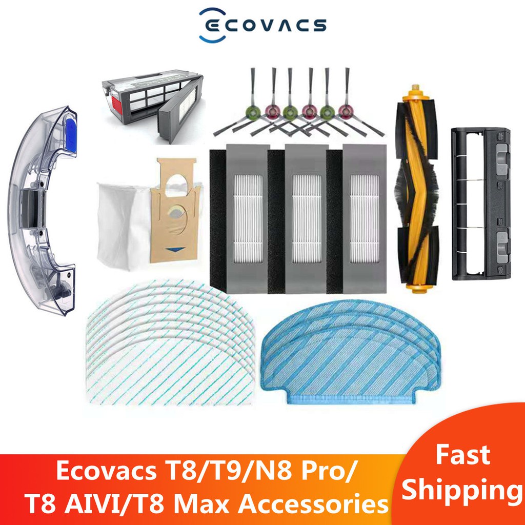 Ecovacs T8 T9 N8pro T8AIVI แผ่นไม้ถูพื้น แปรงด้านข้าง แปรงหลัก แผ่นกรองถังเก็บน้ํา