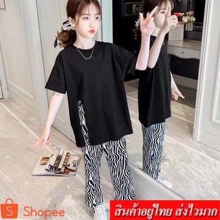 ❤️coco.baby❤️ชุดเซต 2ชิ้น เด็กผู้หญิง เสื้อยืดเเขนสั้น เเละกางเกงลาย ขายาว รุ่น A186