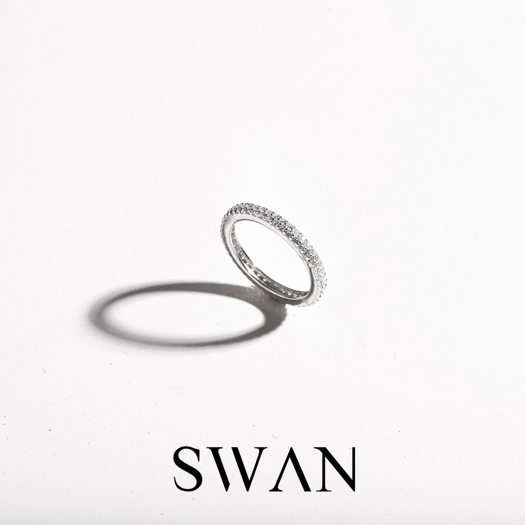[ส่งด่วนฟรี]SWAN - Two Row Pinky Ring แหวนเงินแท้ แหวนฝังรอบ ฝังเพชรคิวบิกเซอร์โคเนีย cubic zirconia