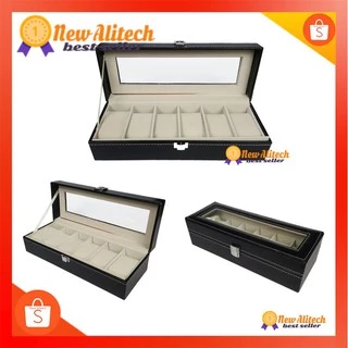 New Alitech กล่องนาฬิกา แบบ6ช่อง watch box - สีดำ 6 ช่อง