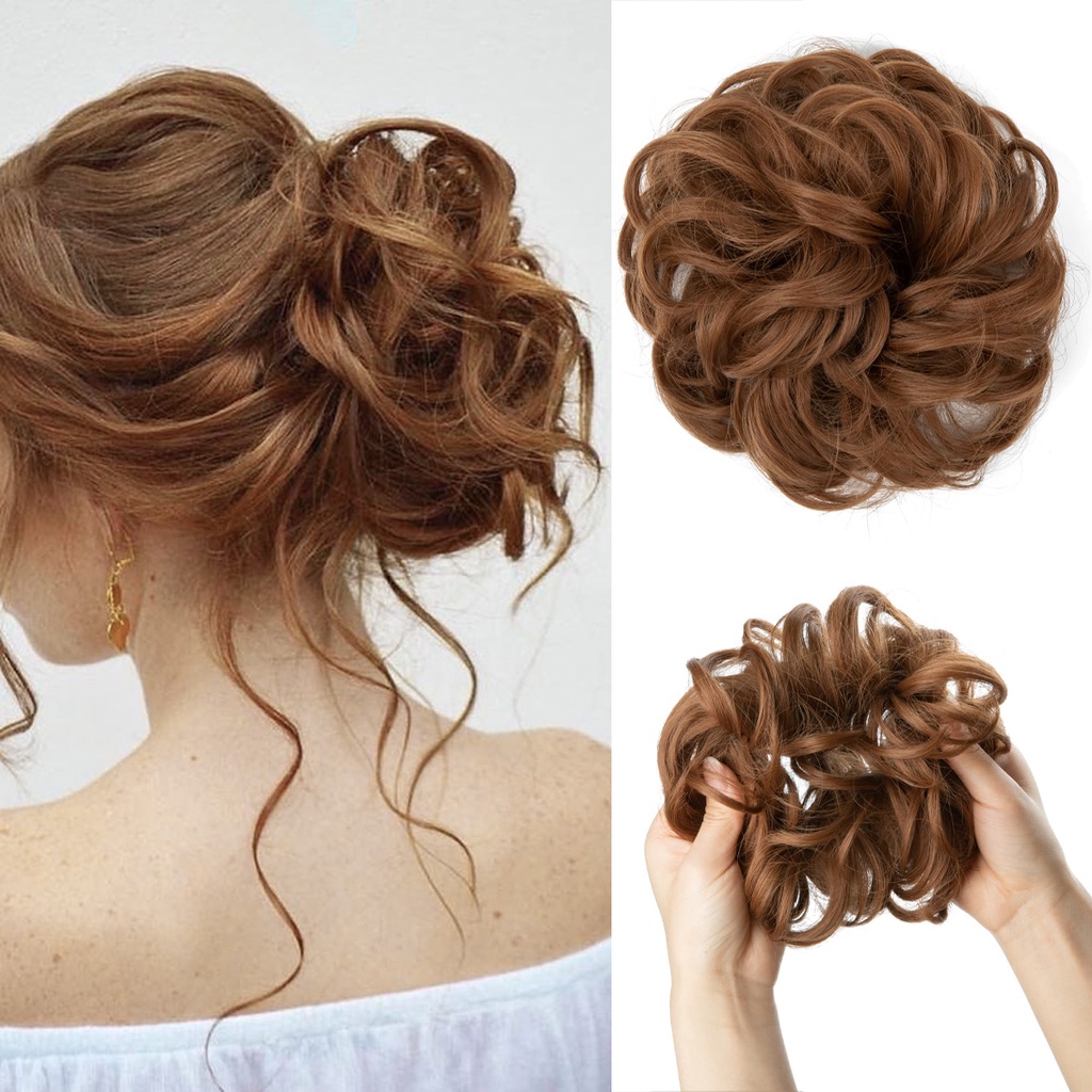 ต่อผมซาลาเปา ผมหยิกยุ่ง ยืดหยุ่น ผม Scrunchies แฮร์พีซสังเคราะห์ Chignon โดนัท อัพโด้ แฮร์พีช สําหรับผู้หญิง เด็กผู้หญิง