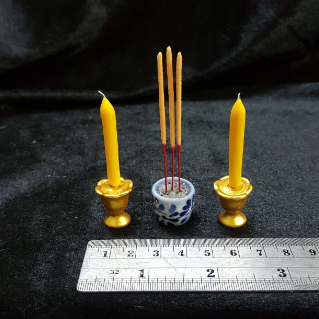 ธูปเทียนดินปั้นจิ๋ว /1 เซ็ต=เทียน 2 กระถางธูป 1