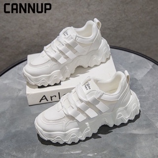 CANNUP รองเท้าผ้าใบ เสริมส้น 5 ซม. สีขาว แฟชั่นสำหรับผู้หญิง 070702