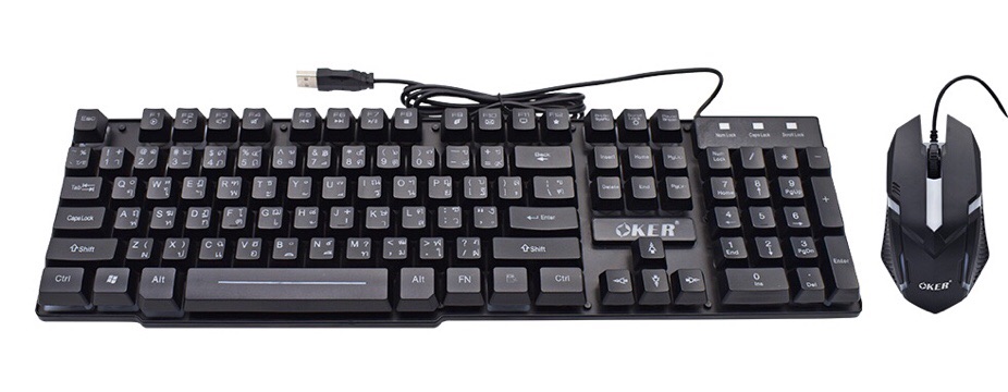 OKER KM-6120 Keyboard & Mouse Combo Set ชุดคีย์บอร์ด+เมาส์ ไฟทะลุตัวอักษรไทย