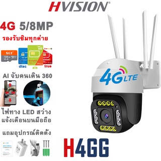 HVISION Hot sale 8M กล้องวงจรปิดใส่ซิม 4G AIS TRUE DTAC รองรับซิมทุกค่าย กล้องใส่ซิม 4G กลางคืนภาพสี พูดโต้ตอบกันได้ APP