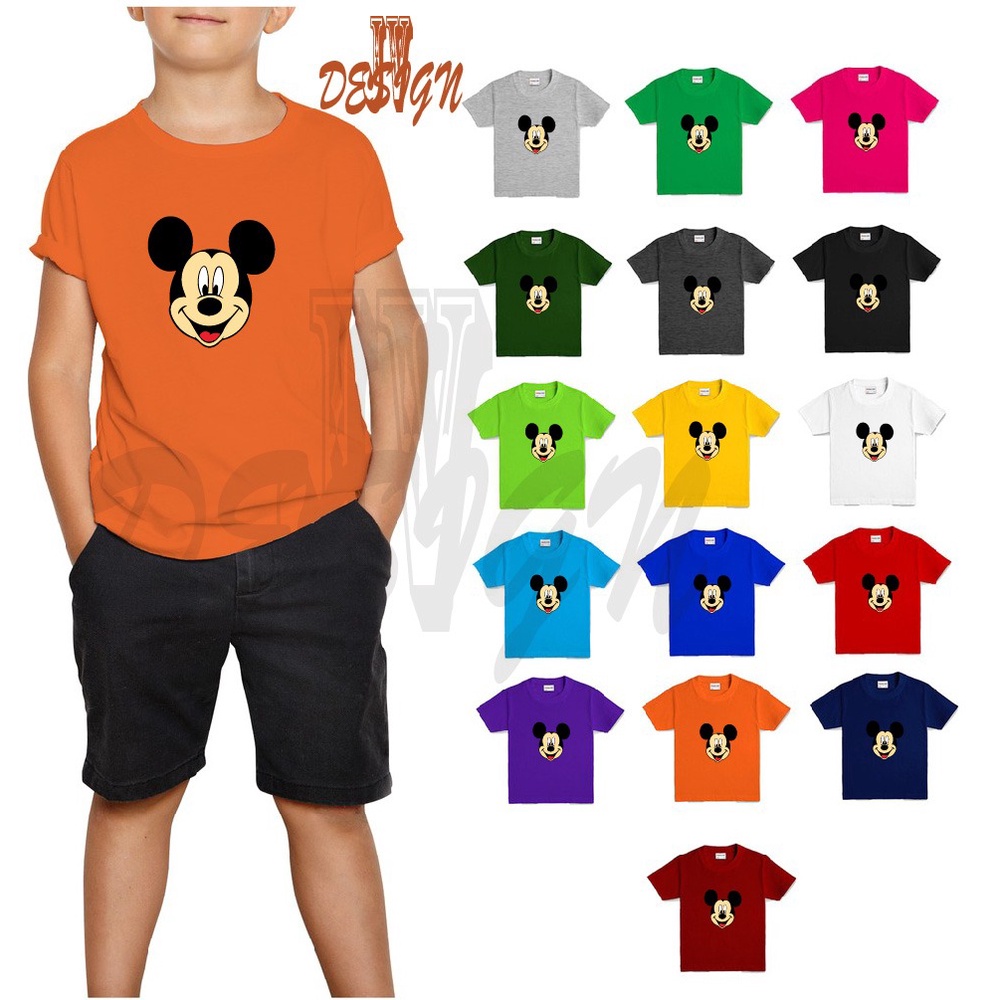 🔥เด็ก ๆ ขนาด🔥JV MICKY 02 PRINTING DESIGN เสื้อยืดคอลูกเรือสําหรับเด็กผู้ชายและเด็กผู้หญิงผ้าฝ้าย 100