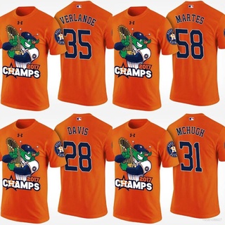 เสื้อยืดคอกลม ลาย HQ1 2017 MLB Champs Houston Astros สีส้ม QH1