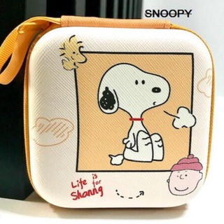 SNOOPY W กล่องเก็บสายชาร์จ กล่องเก็บหูฟัง , เอนกประสงค์, Size M ลาย  air สนุปปี้  ขาว  air evaกันกระแทก ขนาด9.5x9   PMYL