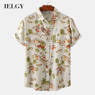 Ielgy เสื้อเชิ้ตแขนสั้น สไตล์ฮาวาย แฟชั่นสําหรับผู้ชาย