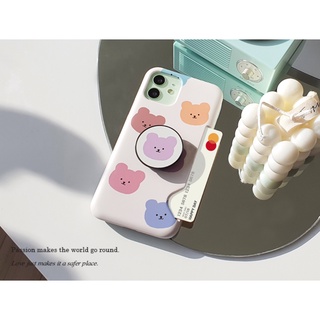 🇰🇷[ Compatible for iPhone Galaxy Korean Phone Case Griptok Set ] Rainbow Bear Pattern Hold Set Cute Design Card Storage Pocket Casing Hard Slim Light Note S Made in Korea Momo Pro mini Max