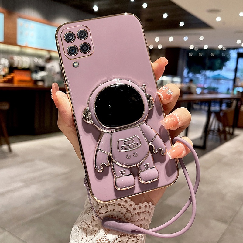 เคสโทรศัพท์สําหรับ Samsung A07 A06 A12 M12 A22 A42 5G 4G 5Gนักบินอวกาศขาตั้งหรูหรากล้องนุ่มกันกระแทกกันชนกรณีปกหลัง